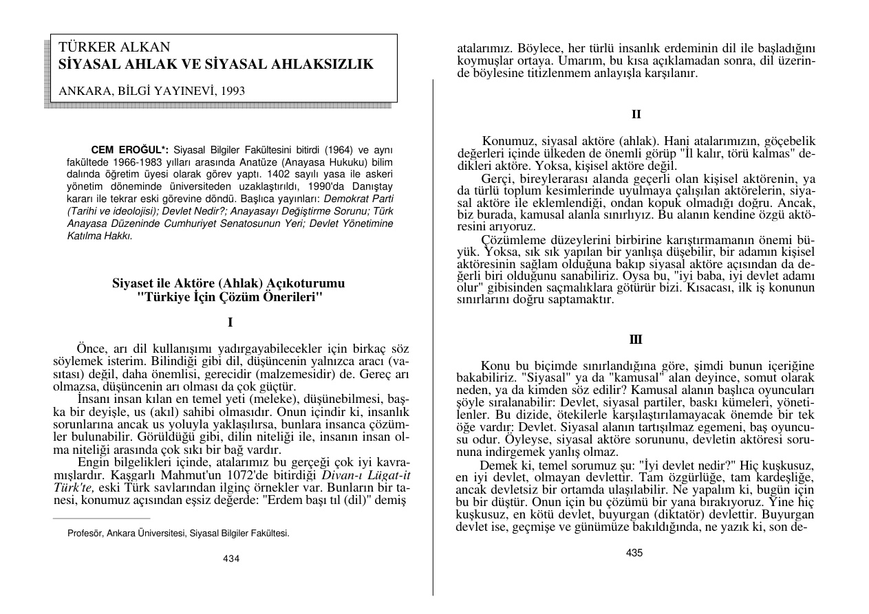 Siyaset ile Aktöre (Ahlak) Açıkoturumu PDF – Cem Eroğul
