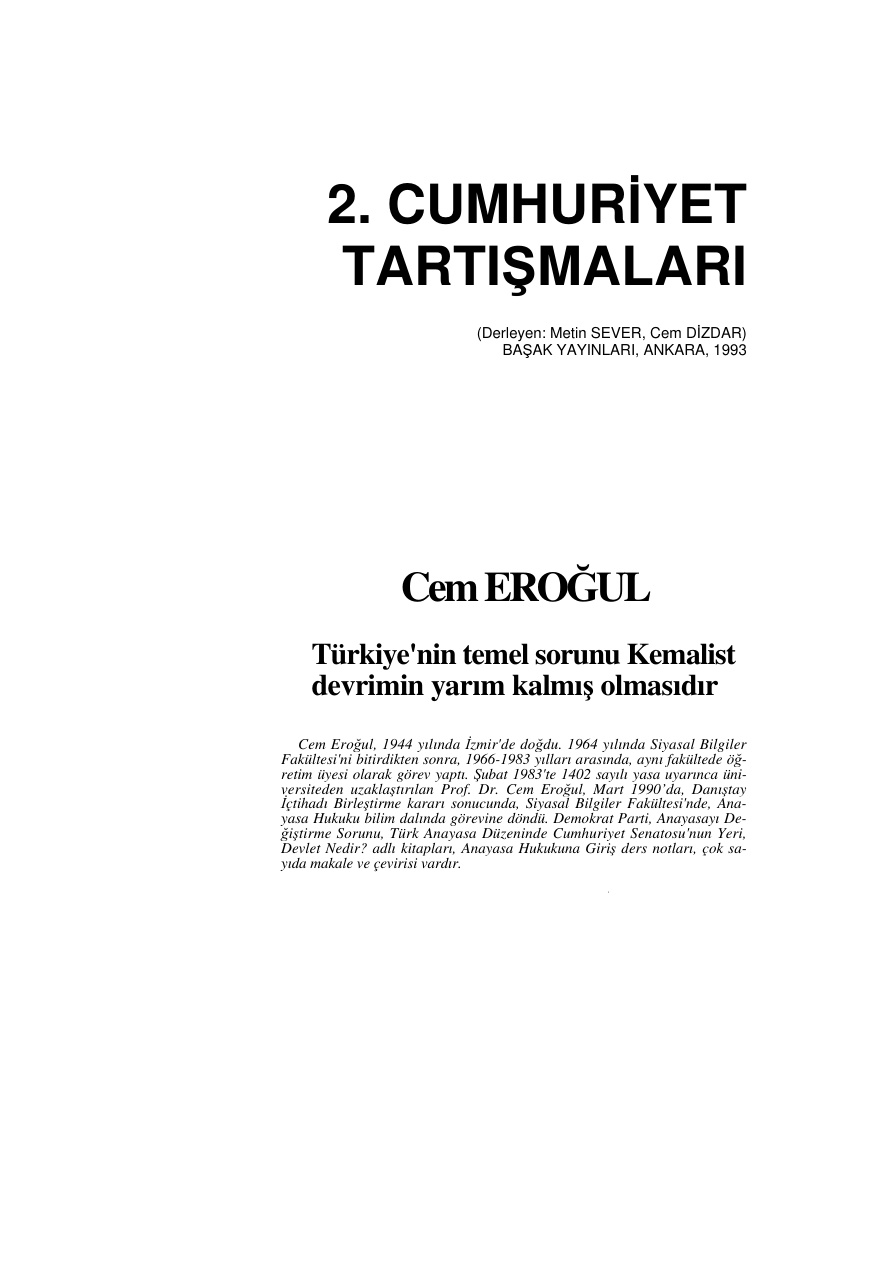Kemalist Devrimin Yarım Kalmış Olması PDF – Cem Eroğul