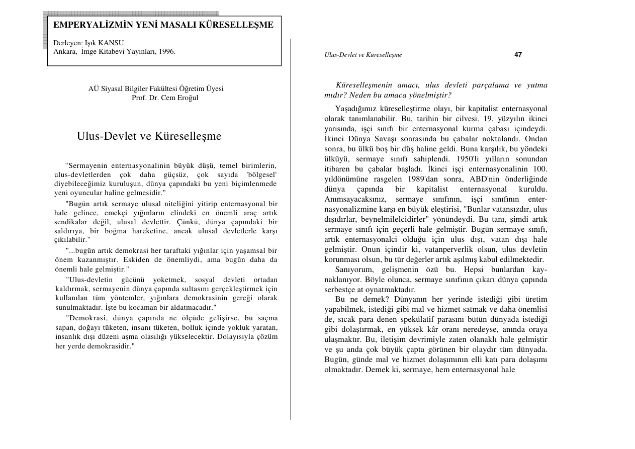 Ulus-Devlet ve Küreselleşme PDF – Cem Eroğul