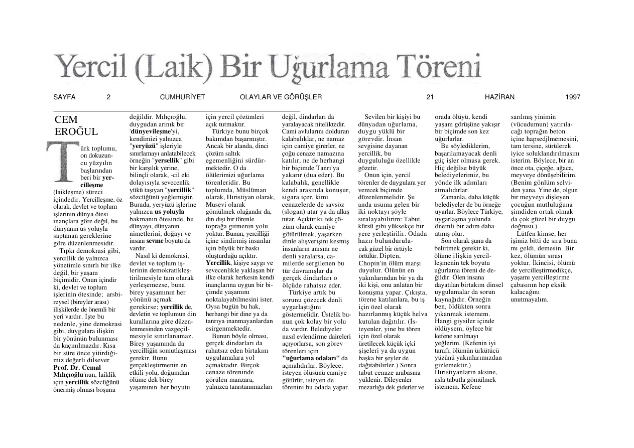 Yercil (Laik) Bir Uğurlama Töreni PDF – Cem Eroğul
