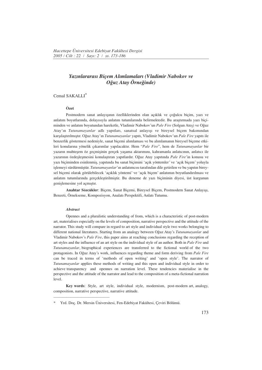 Yazınlararası Biçem Alımlamaları PDF – Cemal Sakallı
