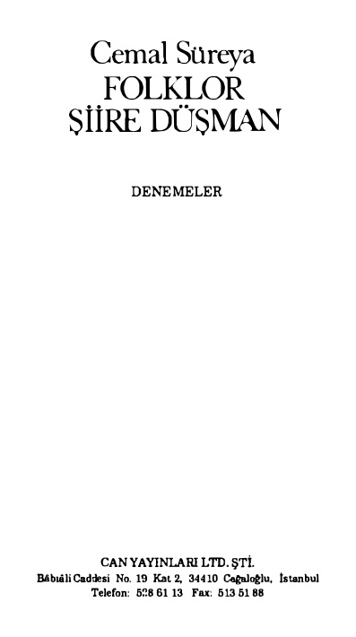 Folklor Şiire Düşman PDF – Cemal Süreya