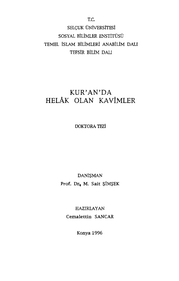 Kuranda Helak Olan Kavimler PDF – Cemalettin Sancar