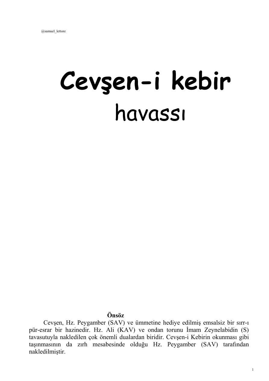 Cevşen-i Kebir Havvâsı PDF – Anonim