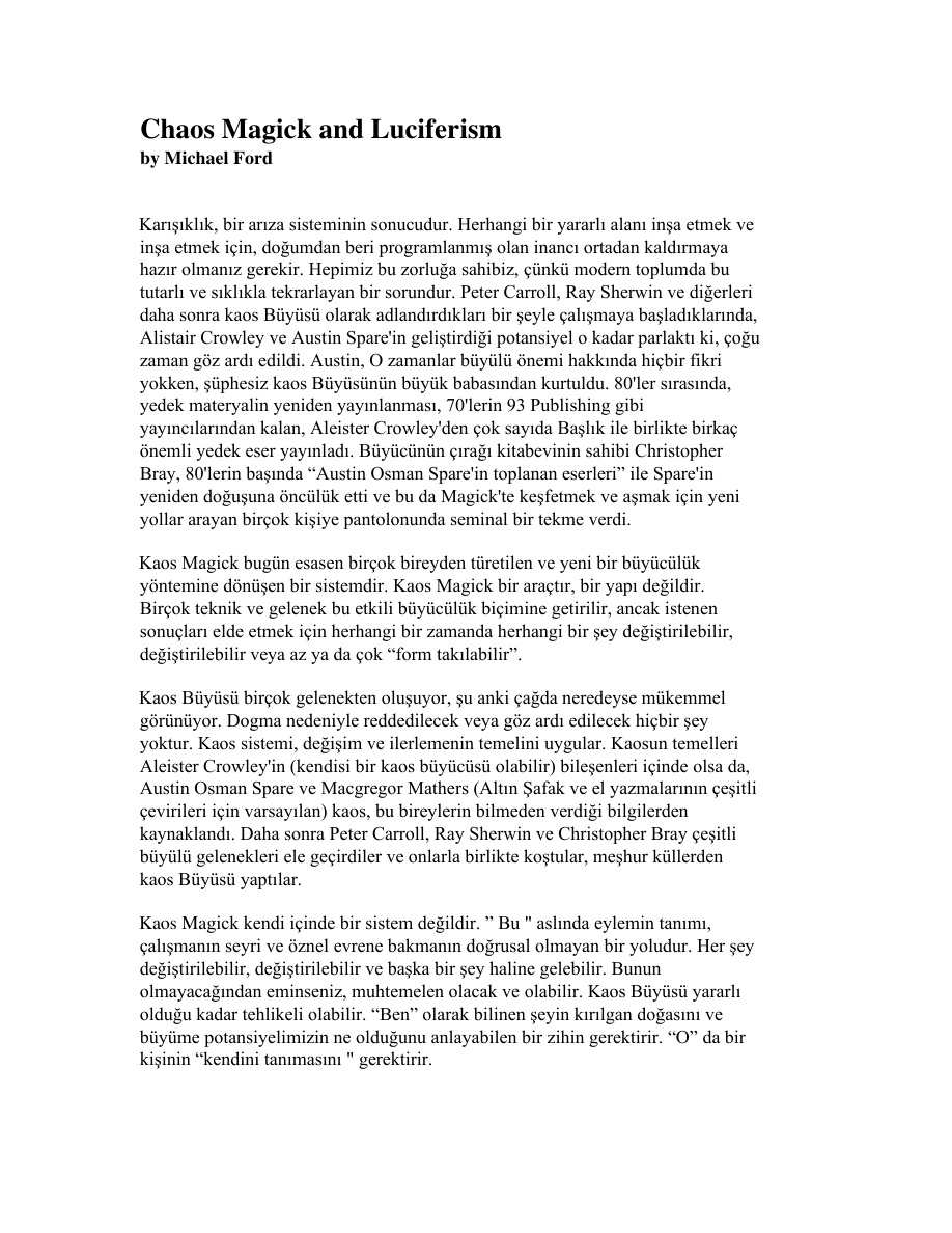 Chaos Magick and Luciferism 2 PDF – Anonim / Okült Araştırma