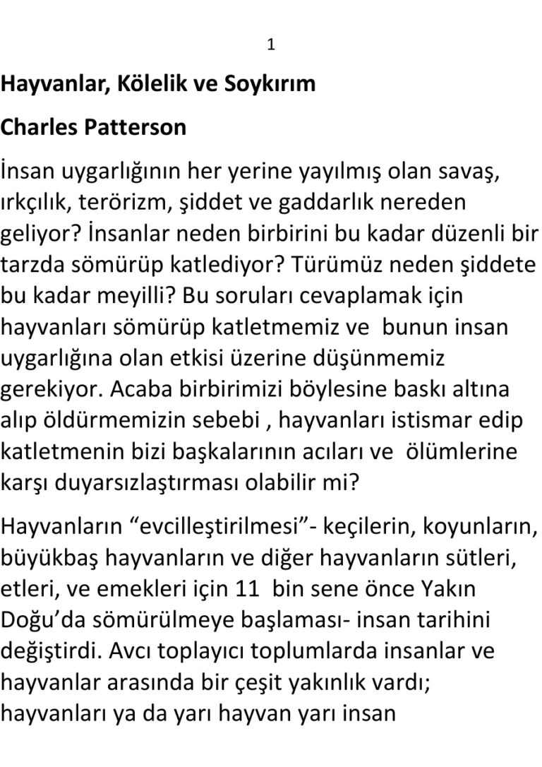 Charles Patterson Hayvanlar, Kölelik ve Soykırım Kitap Kapağı
