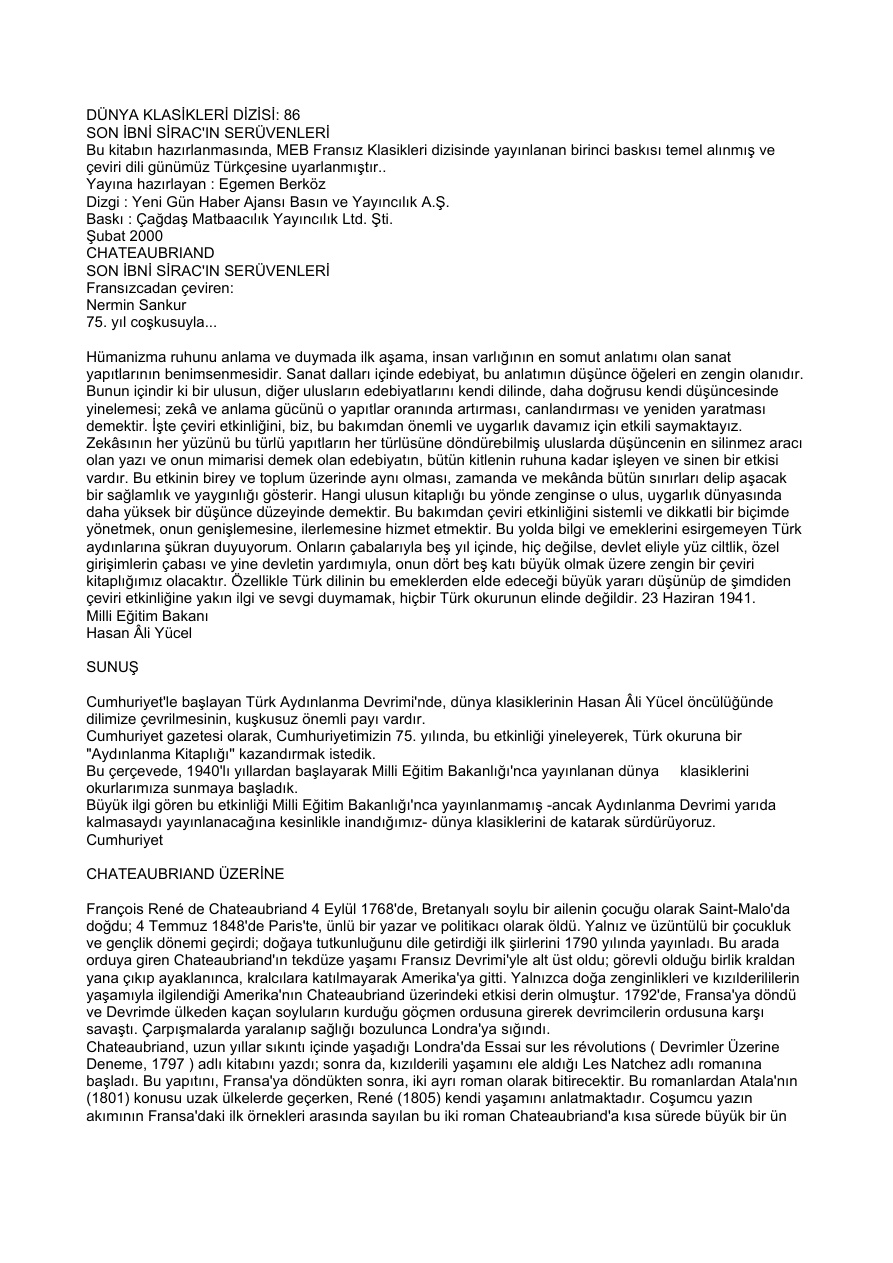İbni Siraç’ın Serüvenleri PDF – François-René de Chateaubriand