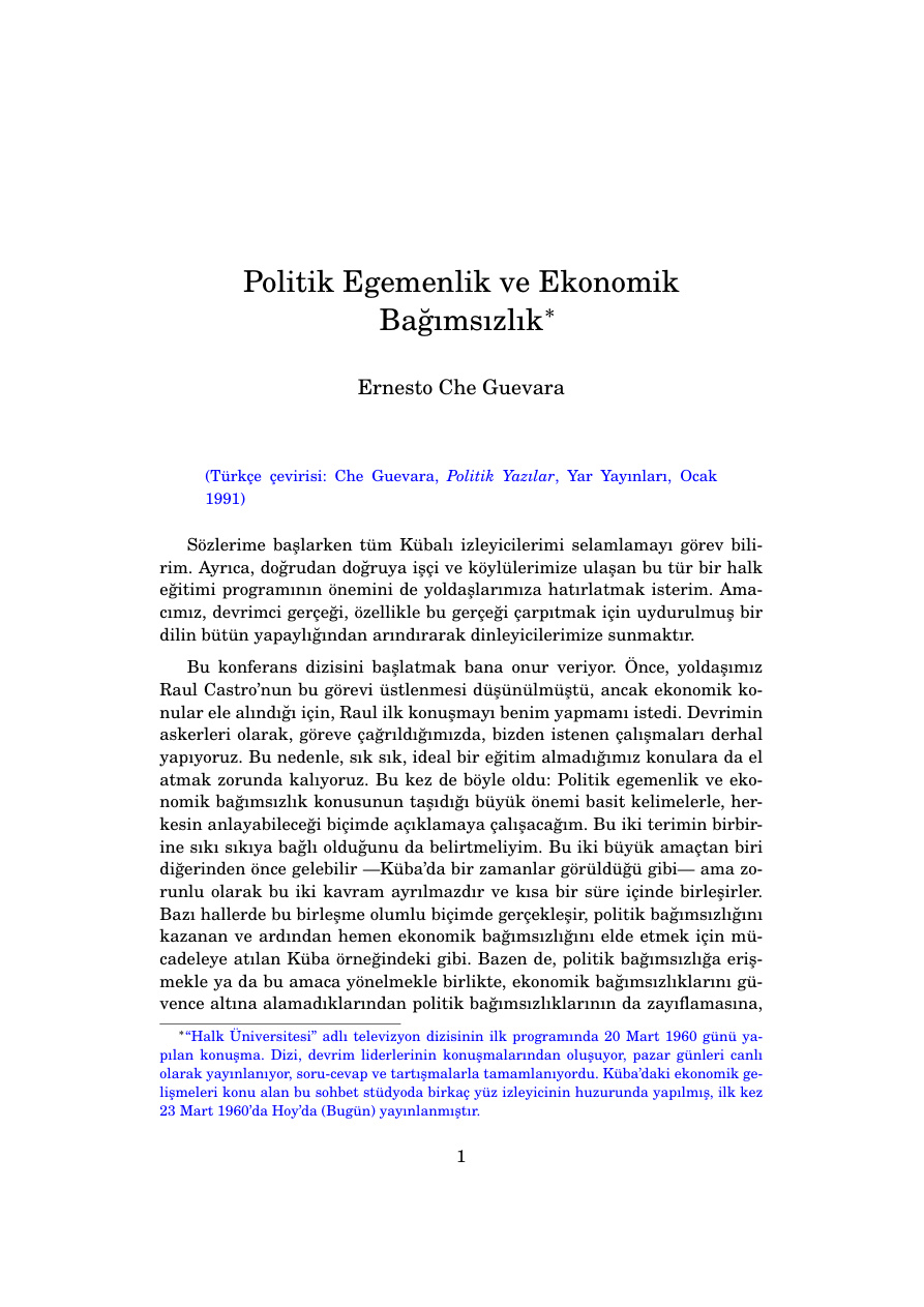 Politik Egemenlik ve Ekonomik Bağımsızlık PDF – Ernesto Che Guevara