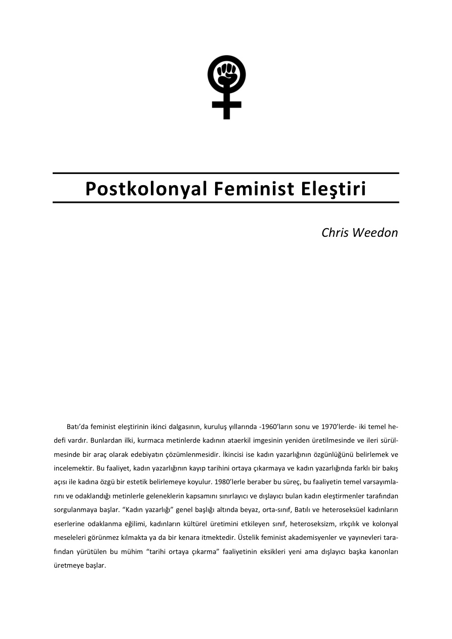 Postkolonyal Feminist Eleştiri PDF – Chris Weedon
