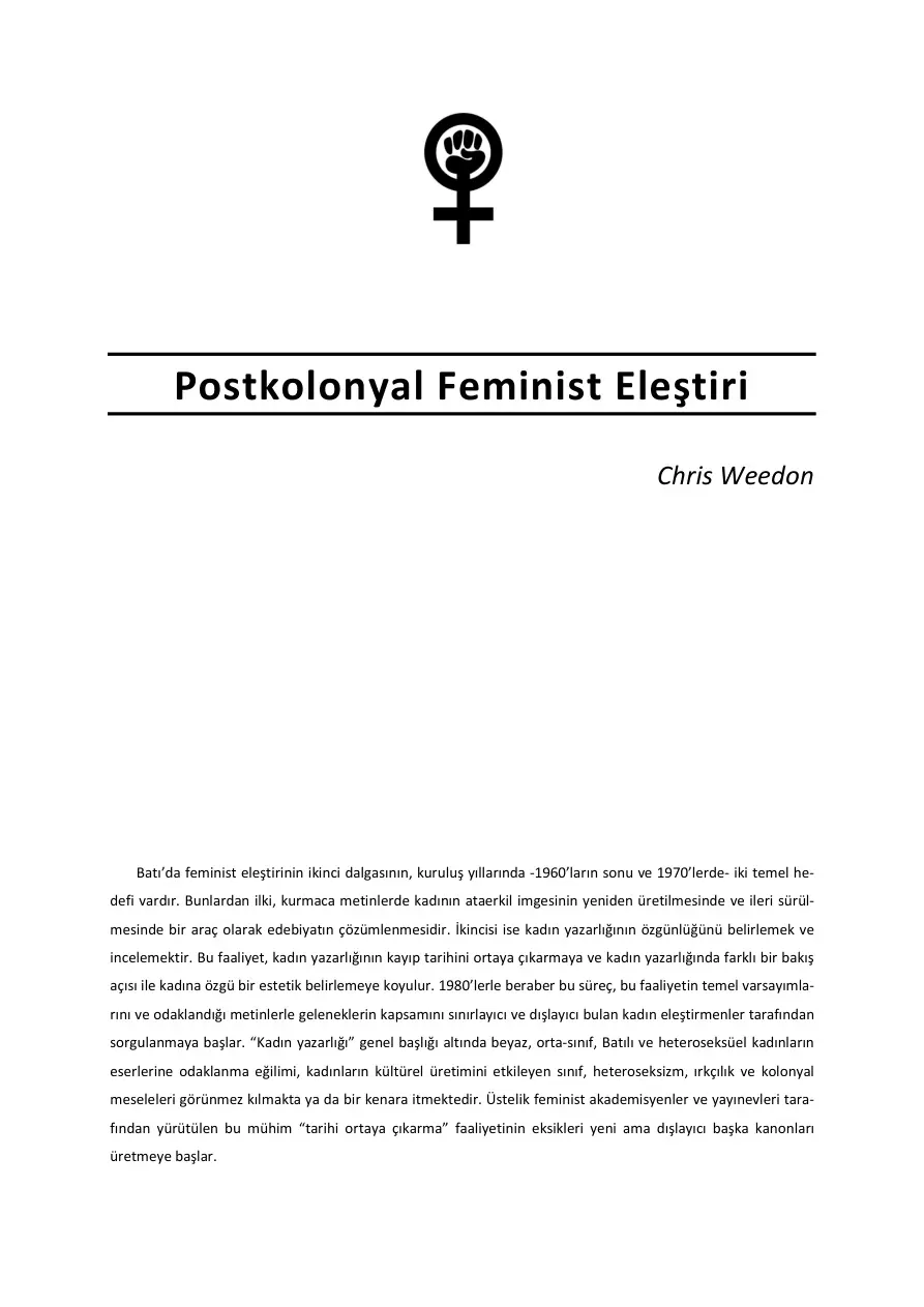 Postkolonyal Feminist Eleştiri PDF – Chris Weedon