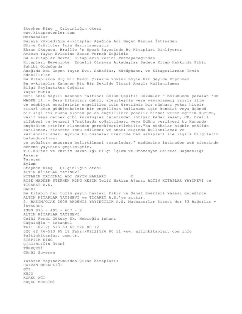 Çılgınlığın Ötesi PDF – Stephen King