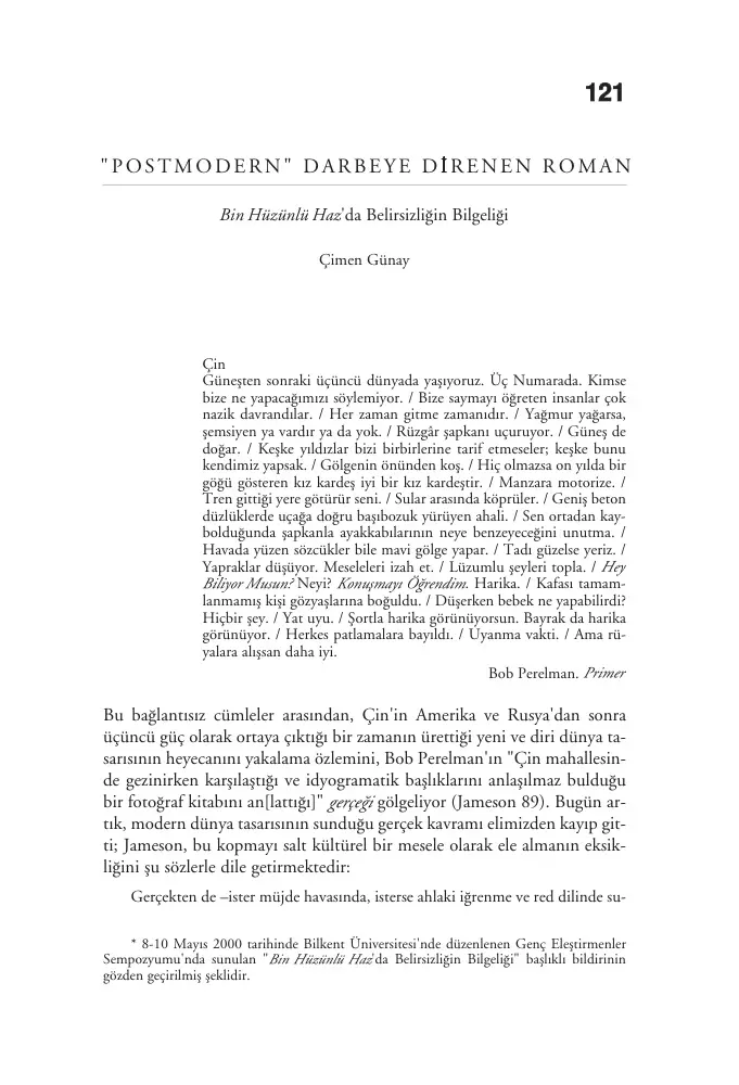 Postmodern Darbeye Direnen Roman: Bin Hüzünlü Haz’da Belirsizliğin Bilgeliği PDF – Çimen Günay Erkol