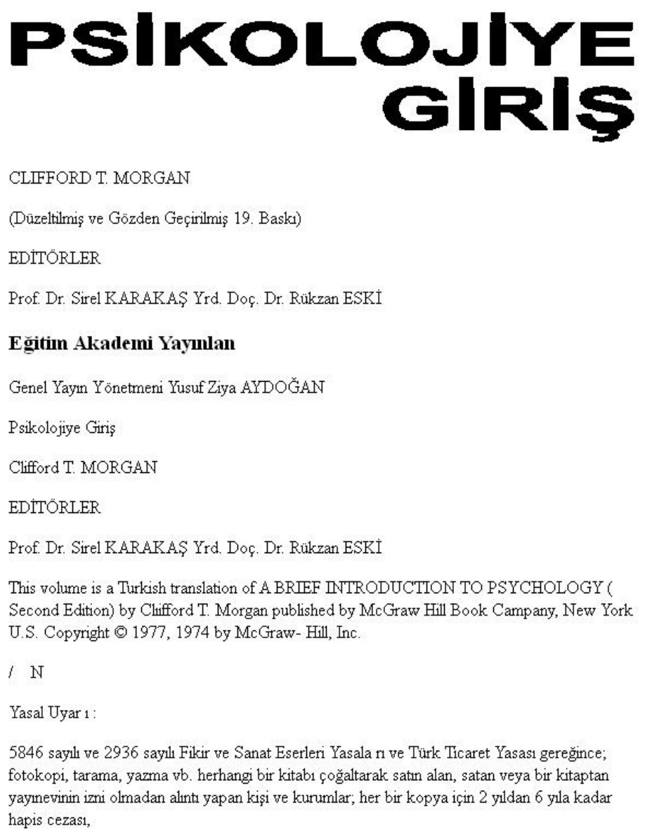 Psikolojiye Giriş PDF – Clifford T. Morgan