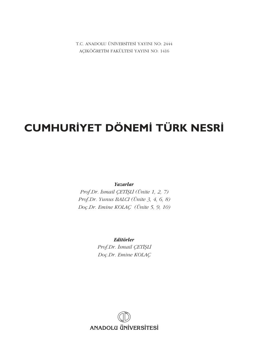 Cumhuriyet Dönemi Türk Nesri PDF – Kolektif / Araştırma