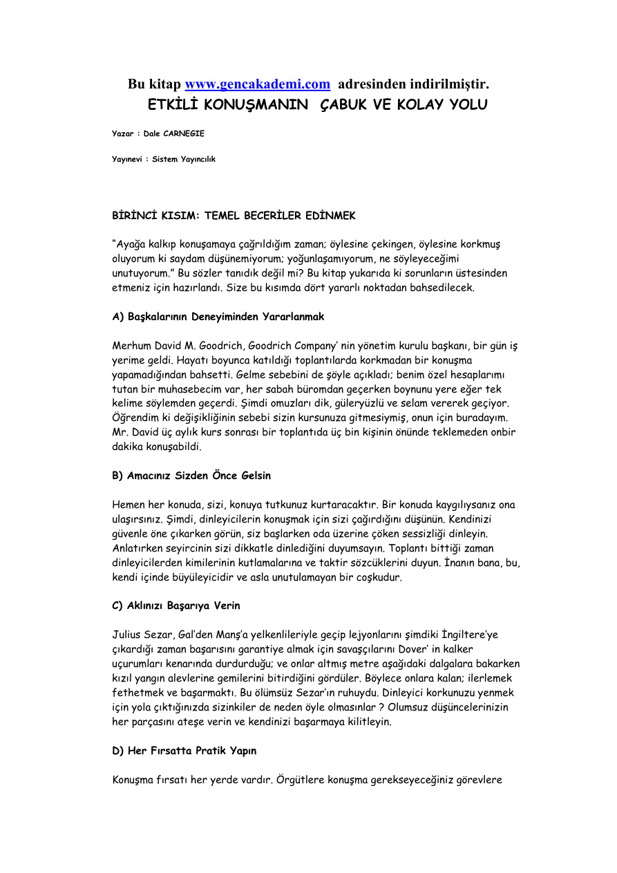 Etkili Konuşmanın Çabuk ve Kolay Yolu PDF – Dale Carnegie