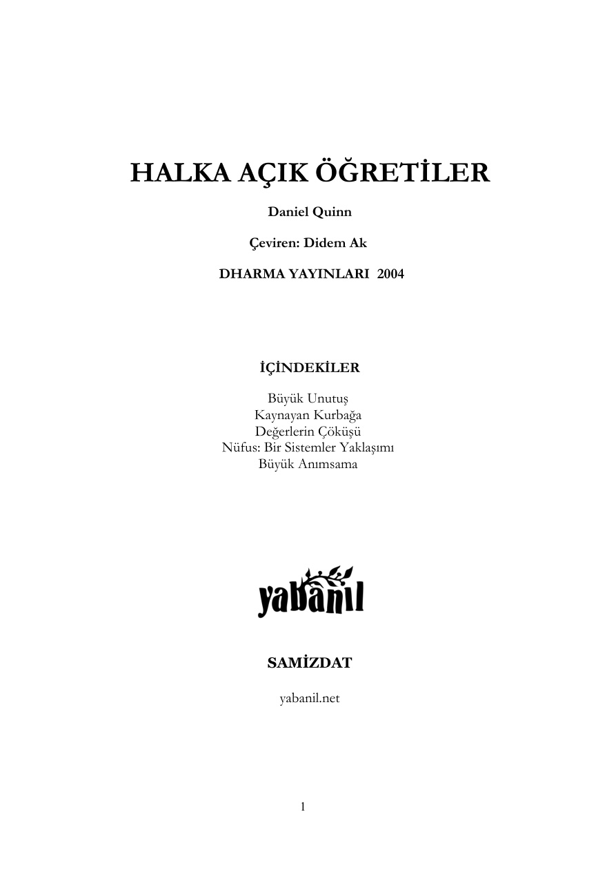 Halka Açık Öğretiler PDF – Daniel Quinn