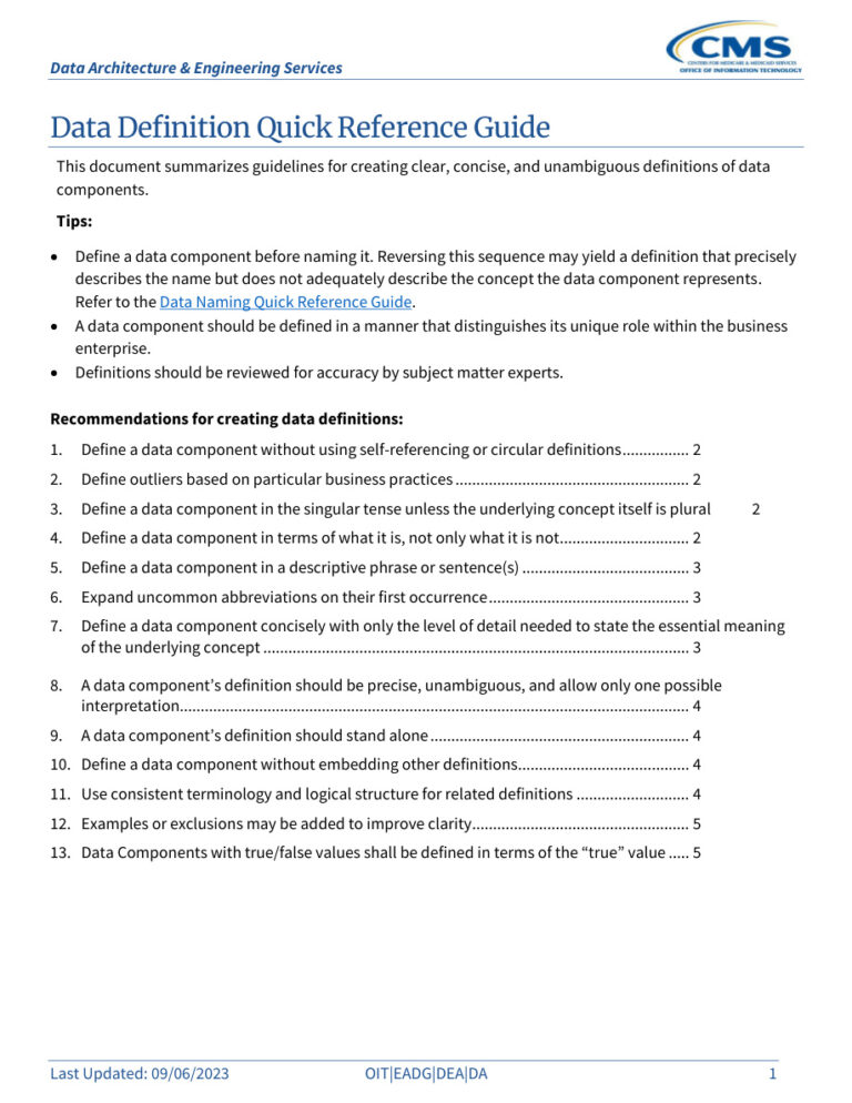 Data Definition Quick Reference Guide 0 Kitap Kapağı