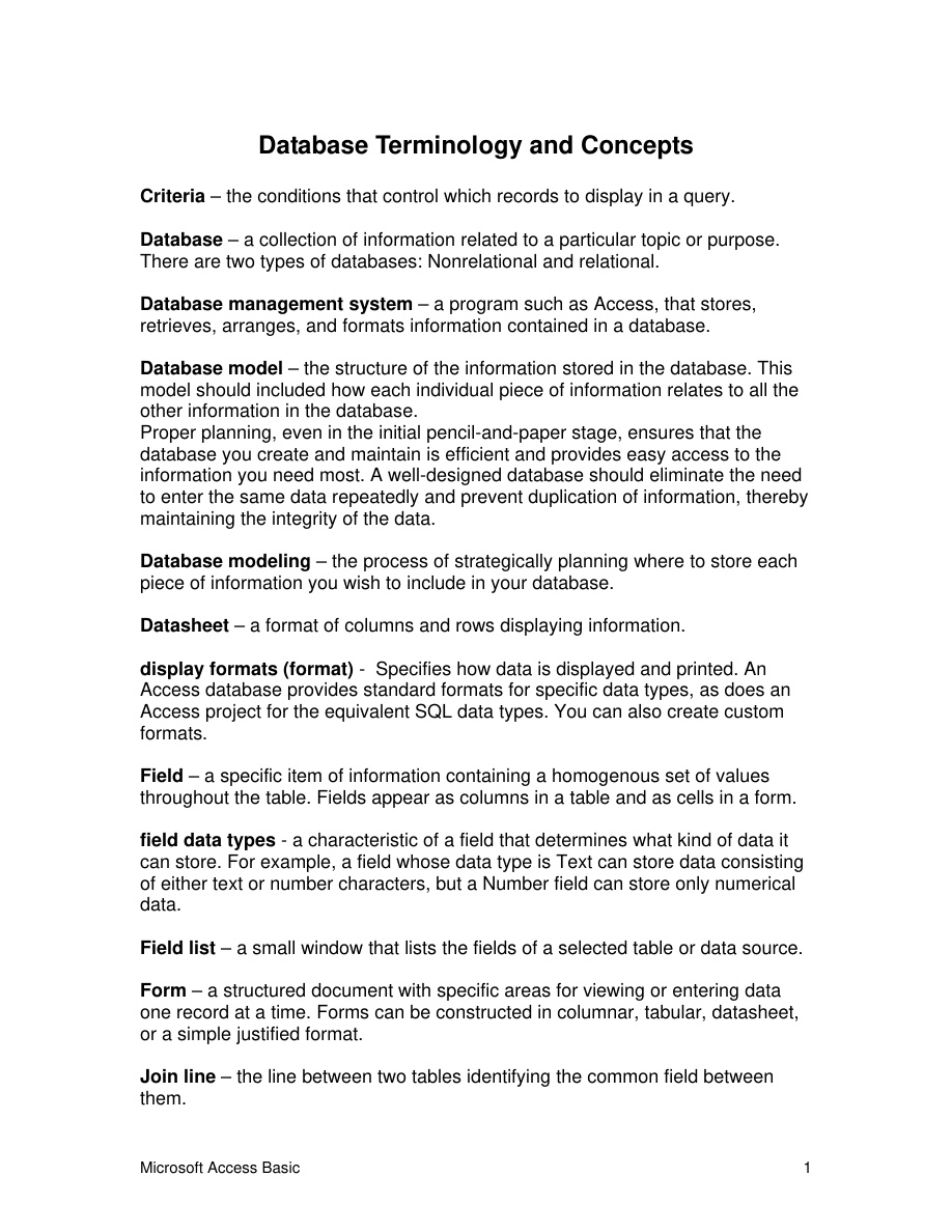 Database Terminology and Concepts PDF – Unknown