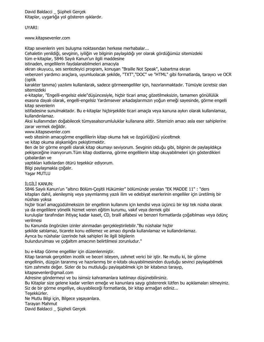 Şüpheli Gerçek PDF – David Baldacci