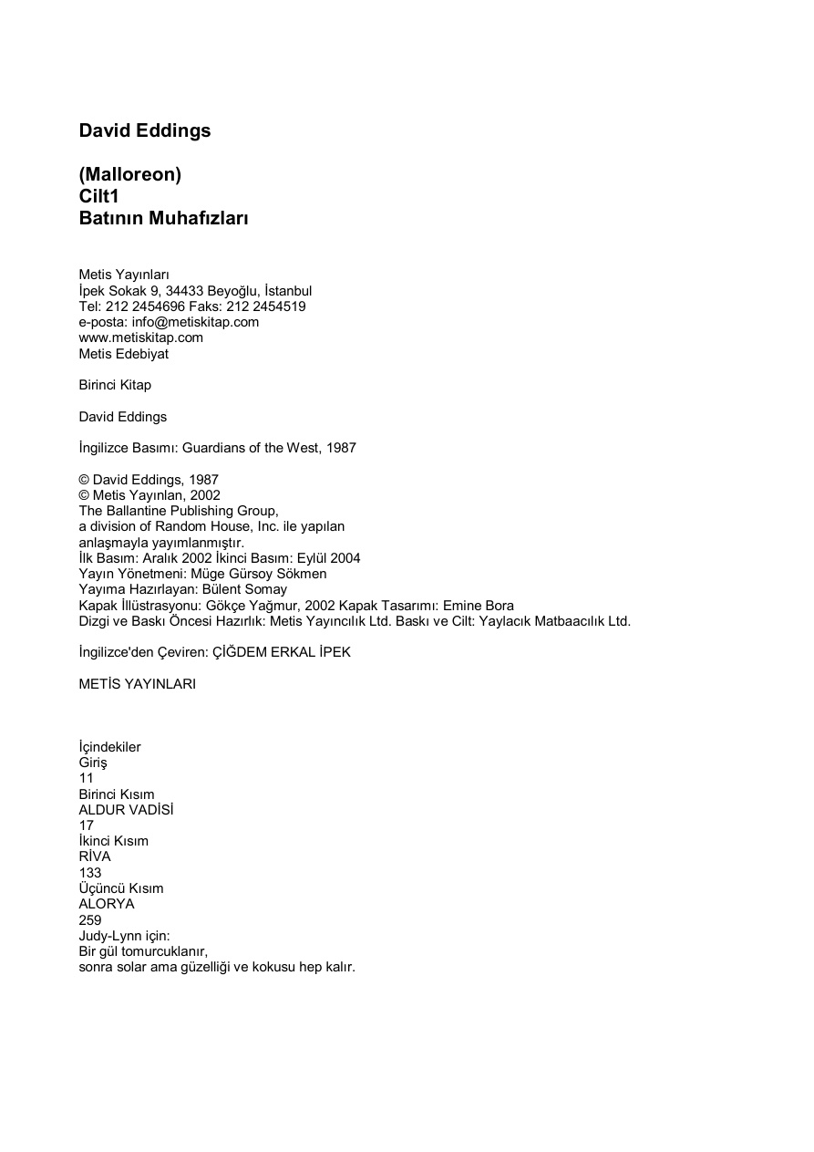 Batının Muhafızları PDF – David Eddings