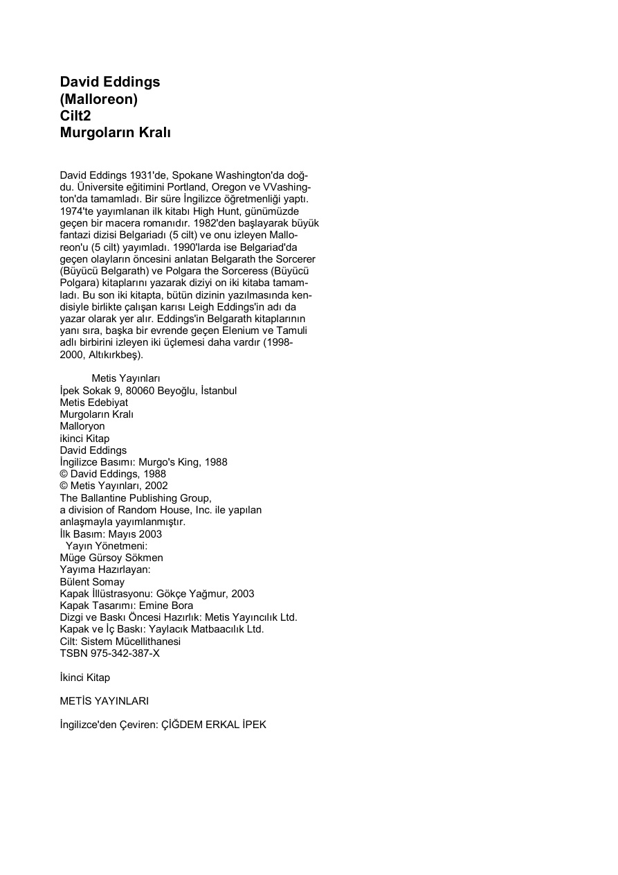Murgoların Kralı PDF – David Eddings