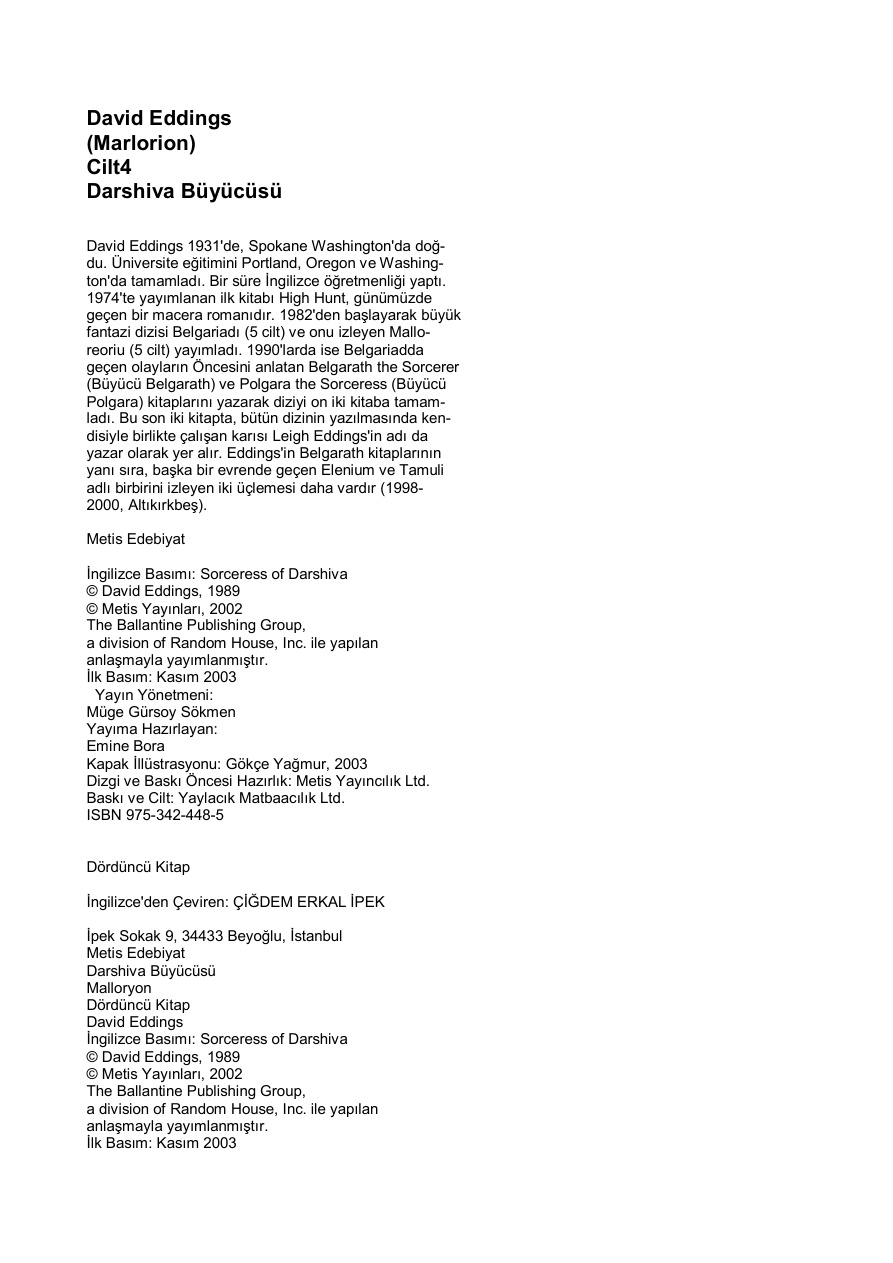 Darshiva Büyücüsü PDF – David Eddings