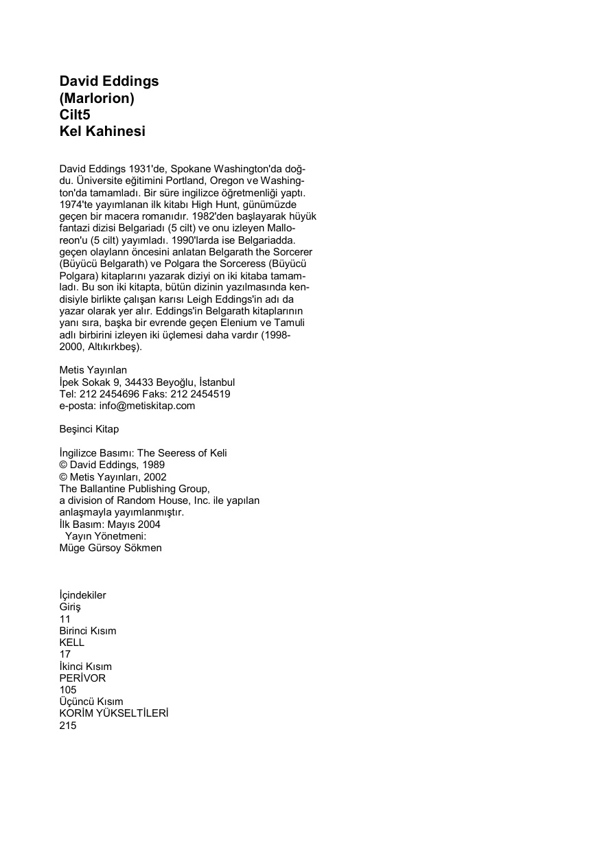 Kel Kahinesi PDF – David Eddings