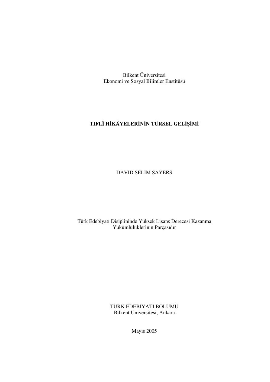 Tıfli Hikayelerinin Türsel Gelişimi PDF – David Selim Sayers