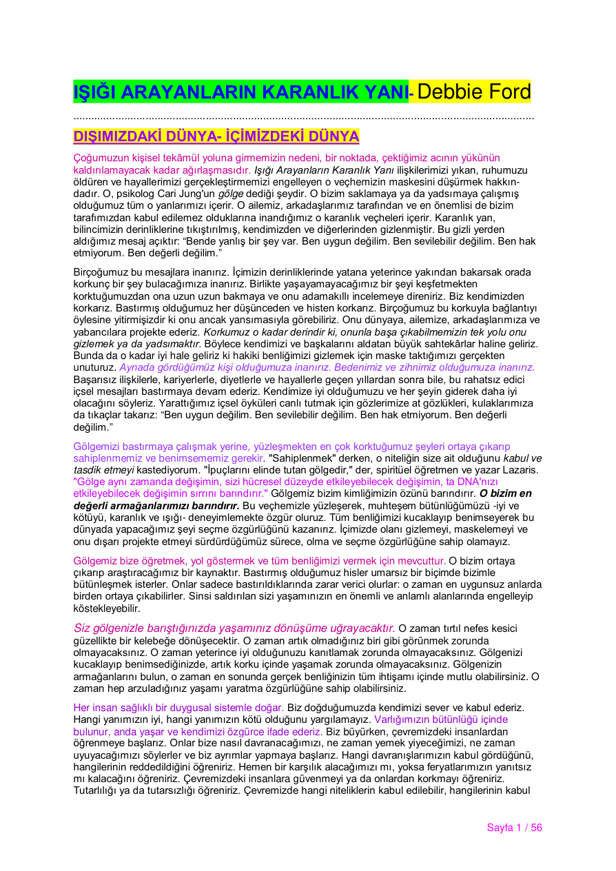 Işığı Arayanların Karanlık Yanı PDF – Debbie Ford