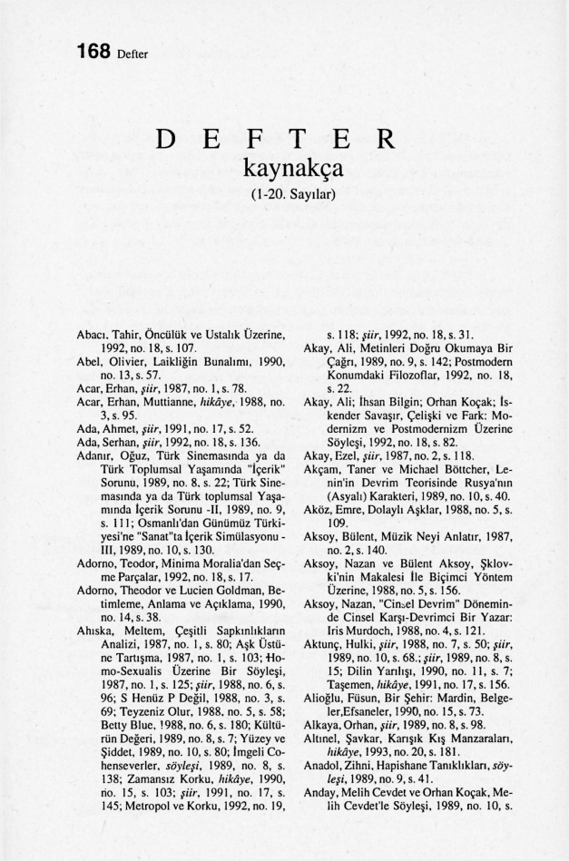 Defter Dergisi: 1. – 20. Sayıların Kaynakçası PDF – Kolektif / Metis Yayınları