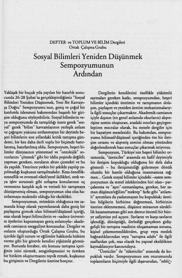 Sosyal Bilimleri Yeniden Düşünmek Sempozyumunun Ardından PDF – Kolektif / Çalışma Grubu