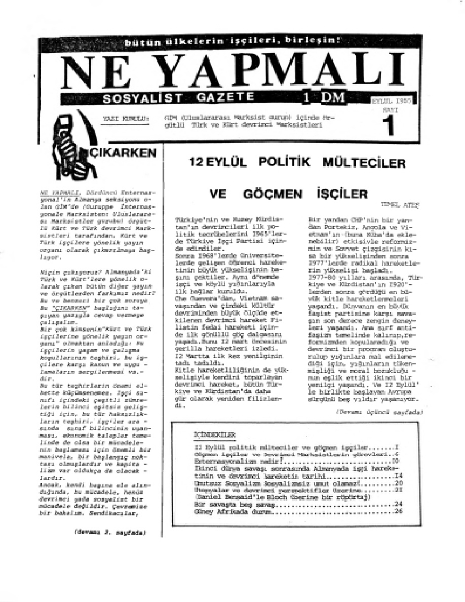 Ne Yapmalı? (Sayı 1 – Eylül 1985) PDF – Demir Küçükaydın, Ernest Mandel, Daniel Bensaid ve diğerleri
