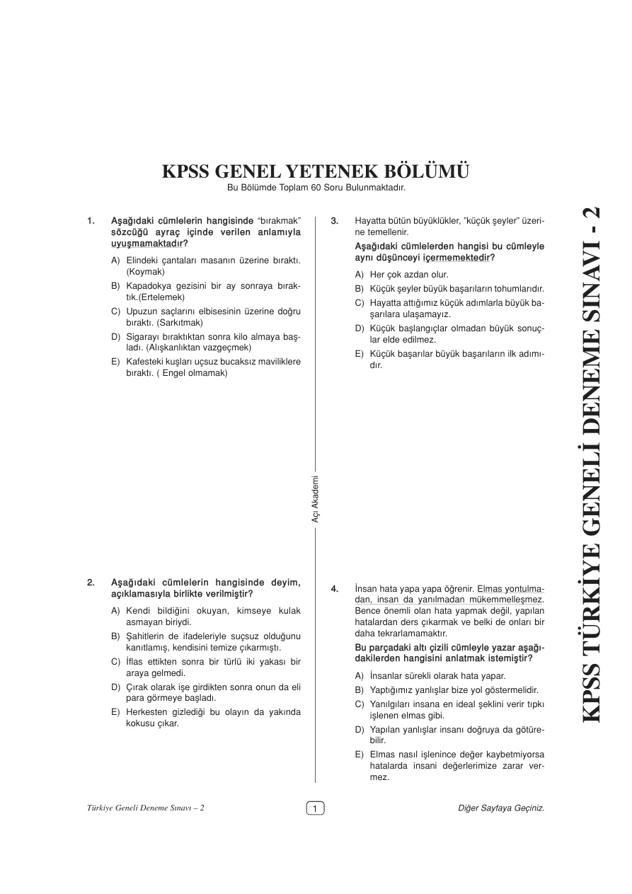 Deneme 2: KPSS Genel Yetenek PDF – Kolektif / Sınav Hazırlık