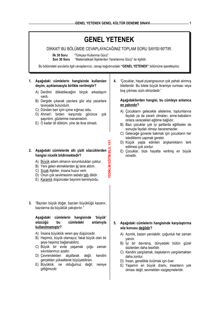 Deneme 5: KPSS Genel Yetenek PDF – Kolektif / Sınav Hazırlık