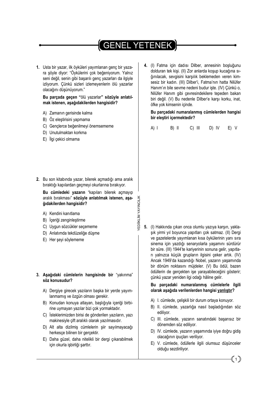 Deneme 7: KPSS Genel Yetenek PDF – Kolektif / Sınav Hazırlık