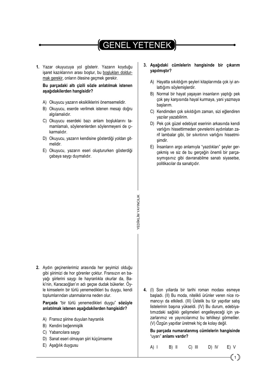 Deneme 8: KPSS Genel Yetenek PDF – Kolektif / Sınav Hazırlık