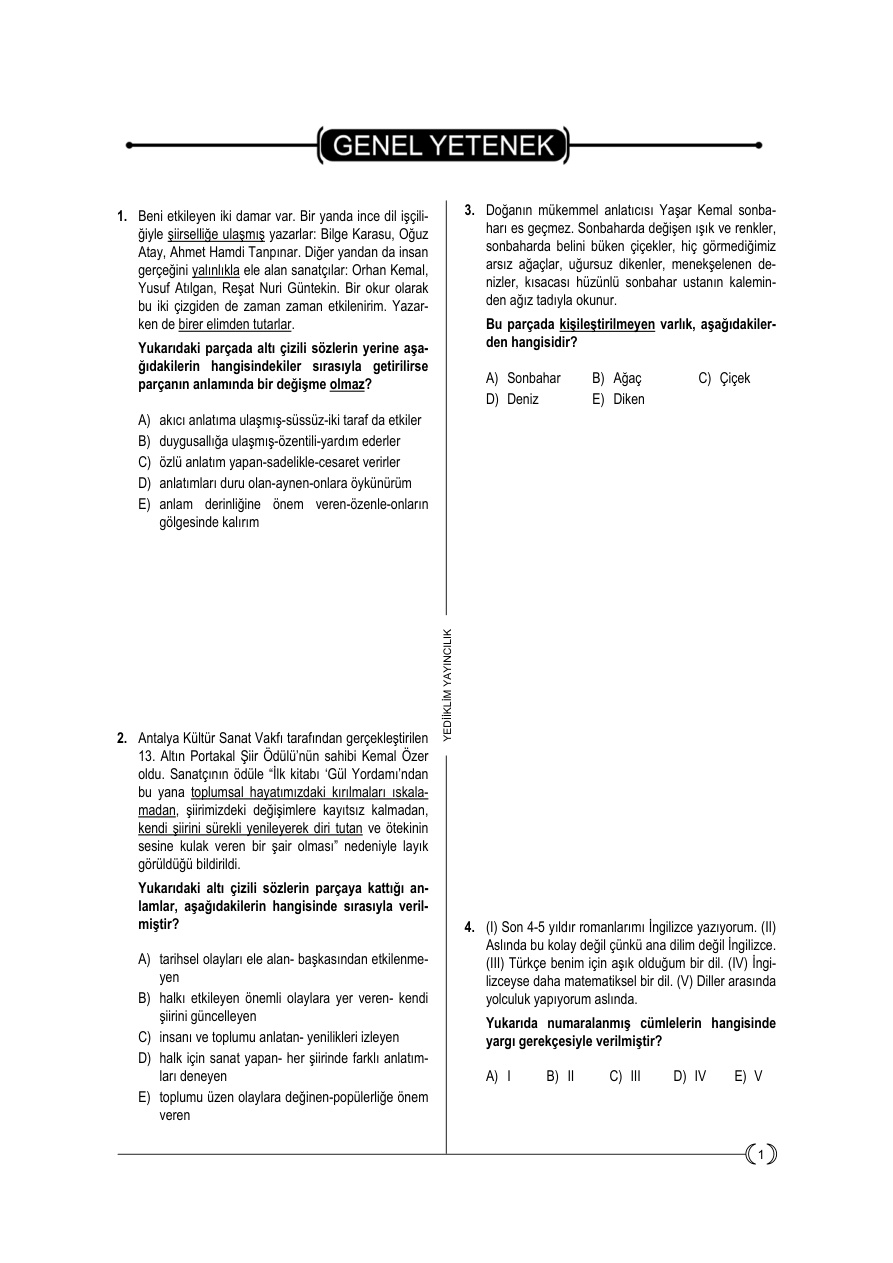 Deneme 9: KPSS Genel Yetenek PDF – Kolektif / Sınav Hazırlık
