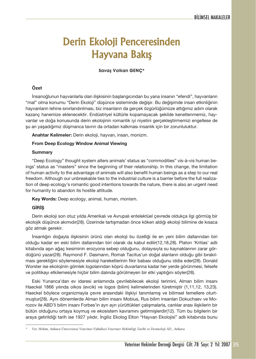 Derin Ekoloji Penceresinden Hayvana Bakış PDF – Kolektif / Ekoloji
