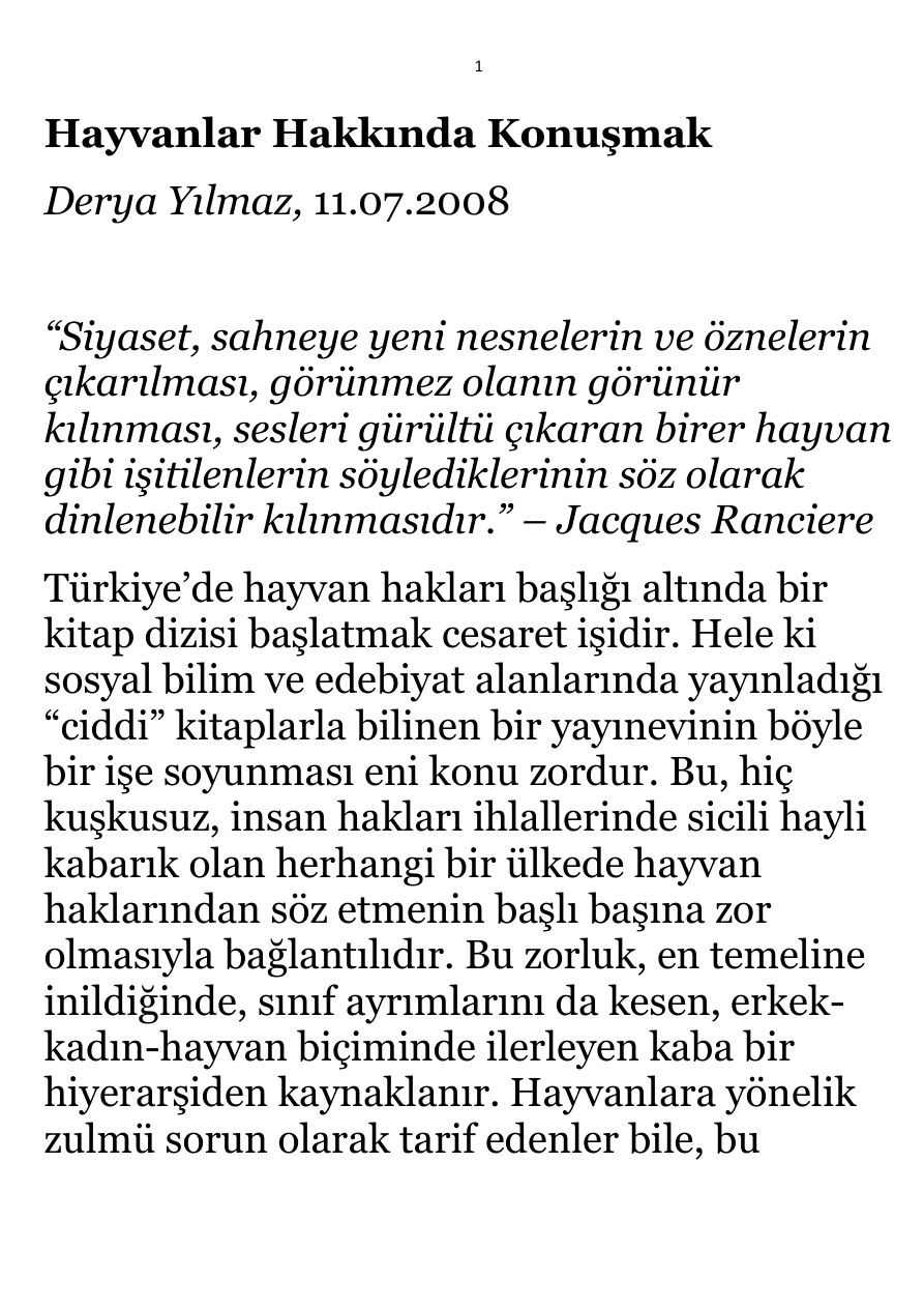 Hayvanlar Hakkında Konuşmak PDF – Derya Yılmaz