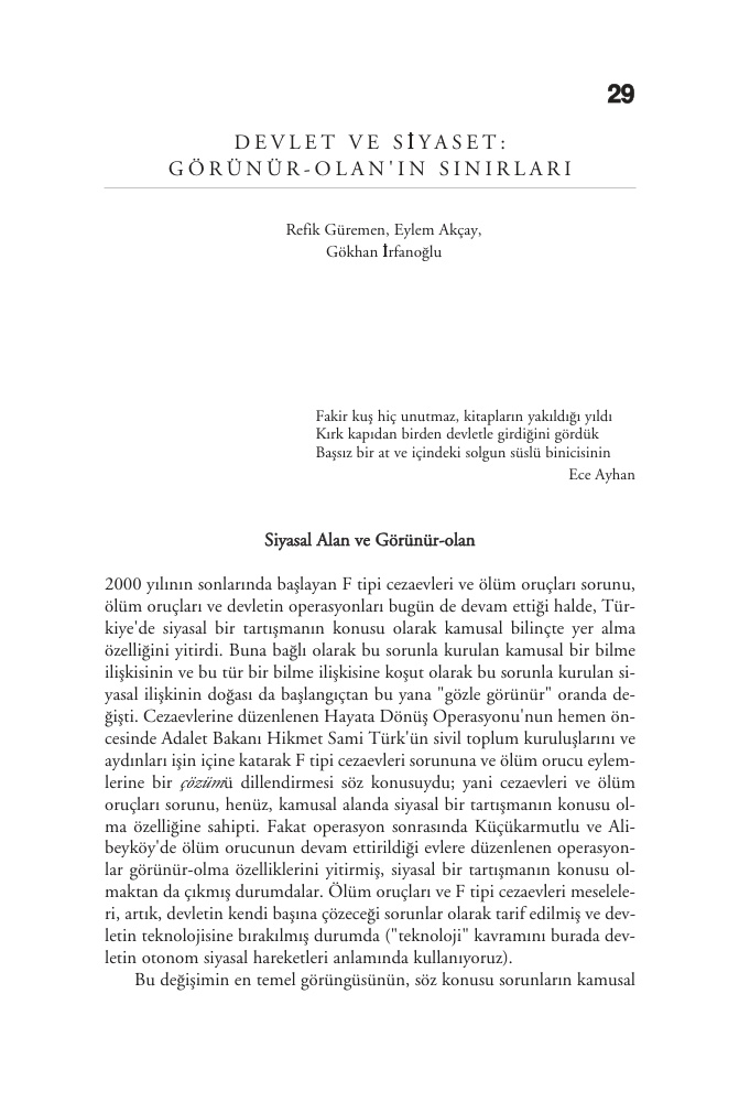 Devlet ve Siyaset: Görünür-Olan’ın Sınırları PDF – Kolektif / Sosyoloji