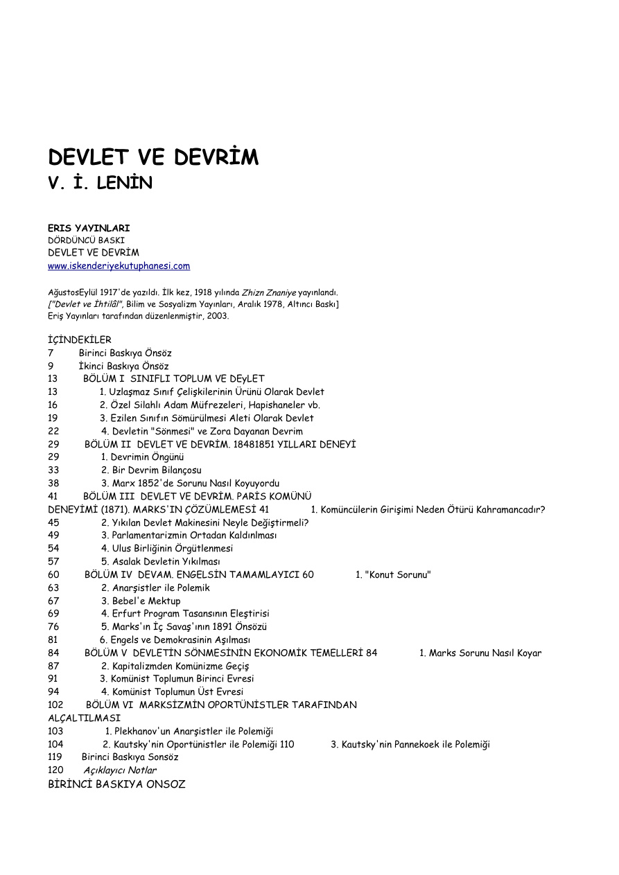 Devlet ve Devrim PDF – V. I. Lenin