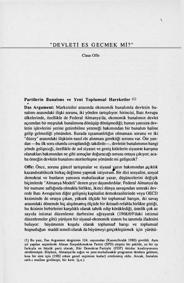 Devleti Es Geçmek mi? PDF – Claus Offe (Çev: Tanıl Bora)