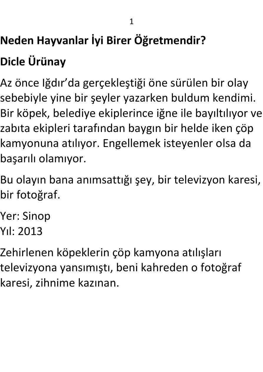 Neden Hayvanlar İyi Birer Öğretmendir PDF – Dicle Ürünay