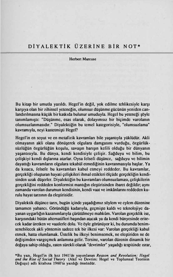 Diyalektik Üzerine Bir Not PDF – Herbert Marcuse (Çev: Nurdan Gürbilek)