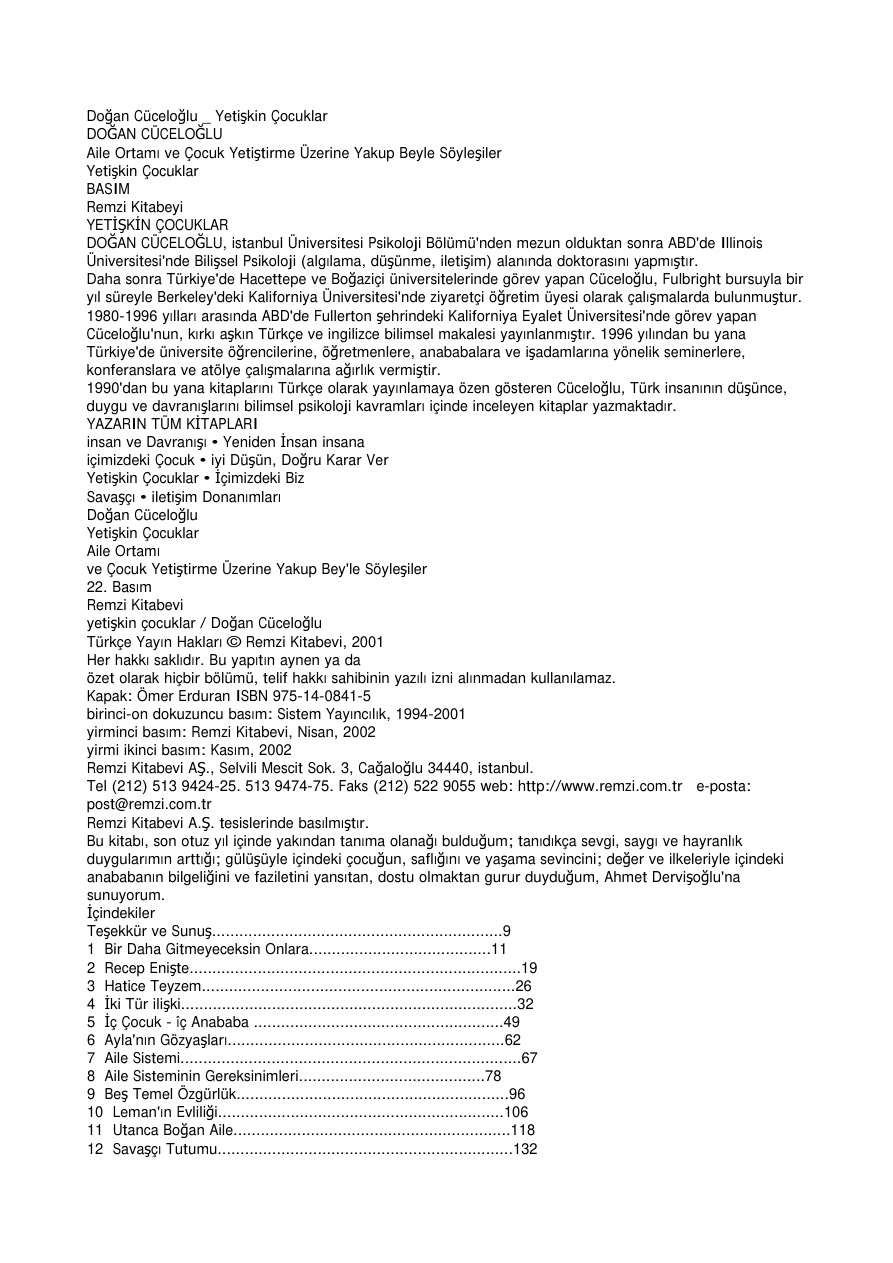 Yetişkin Çocuklar PDF – Doğan Cüceloğlu