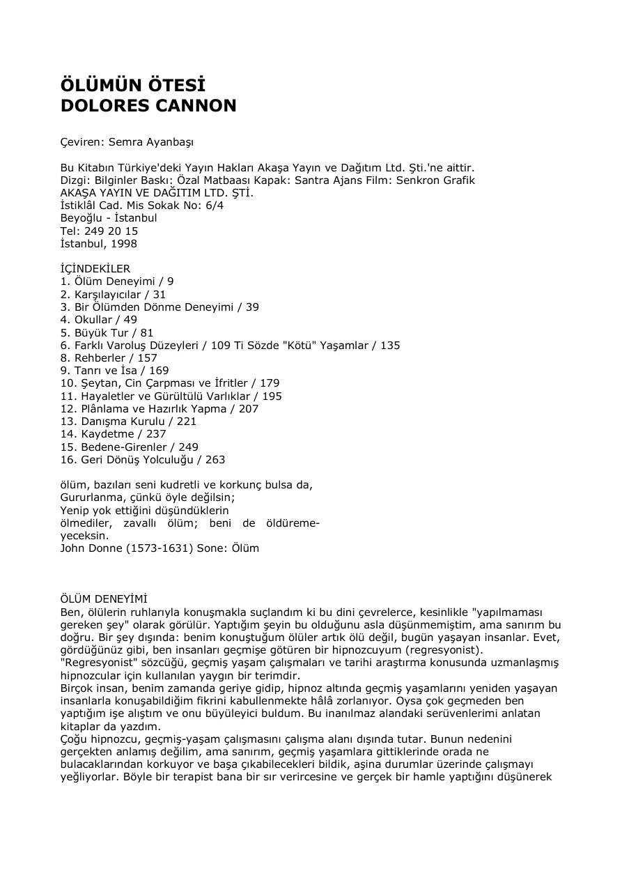 Ölümün Ötesi PDF – Dolores Cannon
