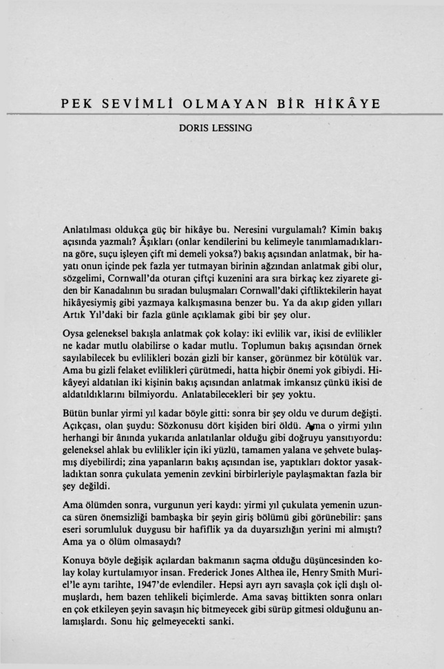 Pek Sevimli Olmayan Bir Hikâye PDF – Doris Lessing