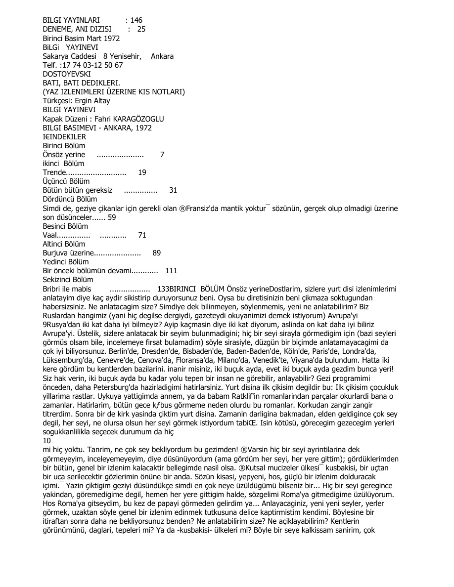 Batı Batı Dedikleri PDF – Fyodor Dostoyevski