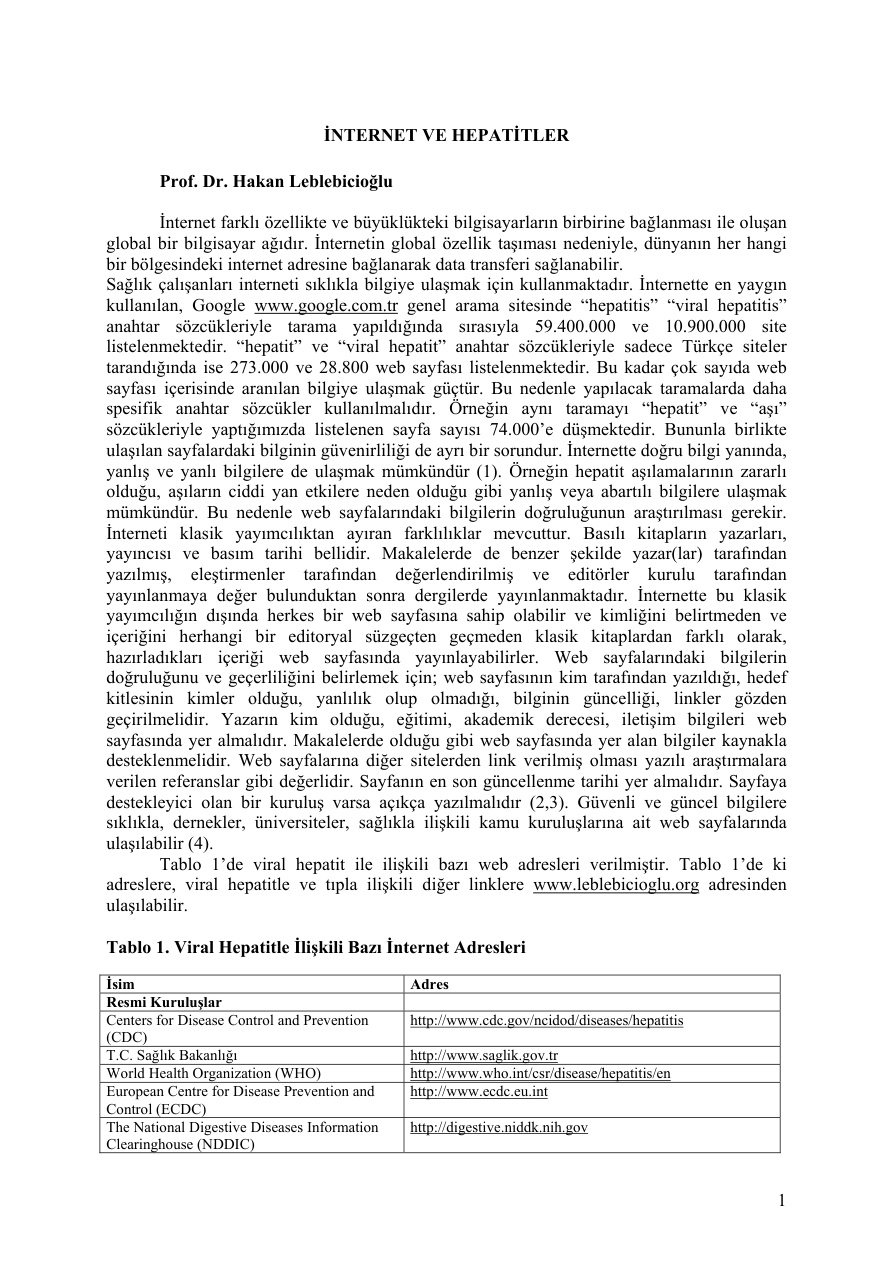 İnternet ve Hepatitler PDF – Dr. Hakan Leblebicioğlu
