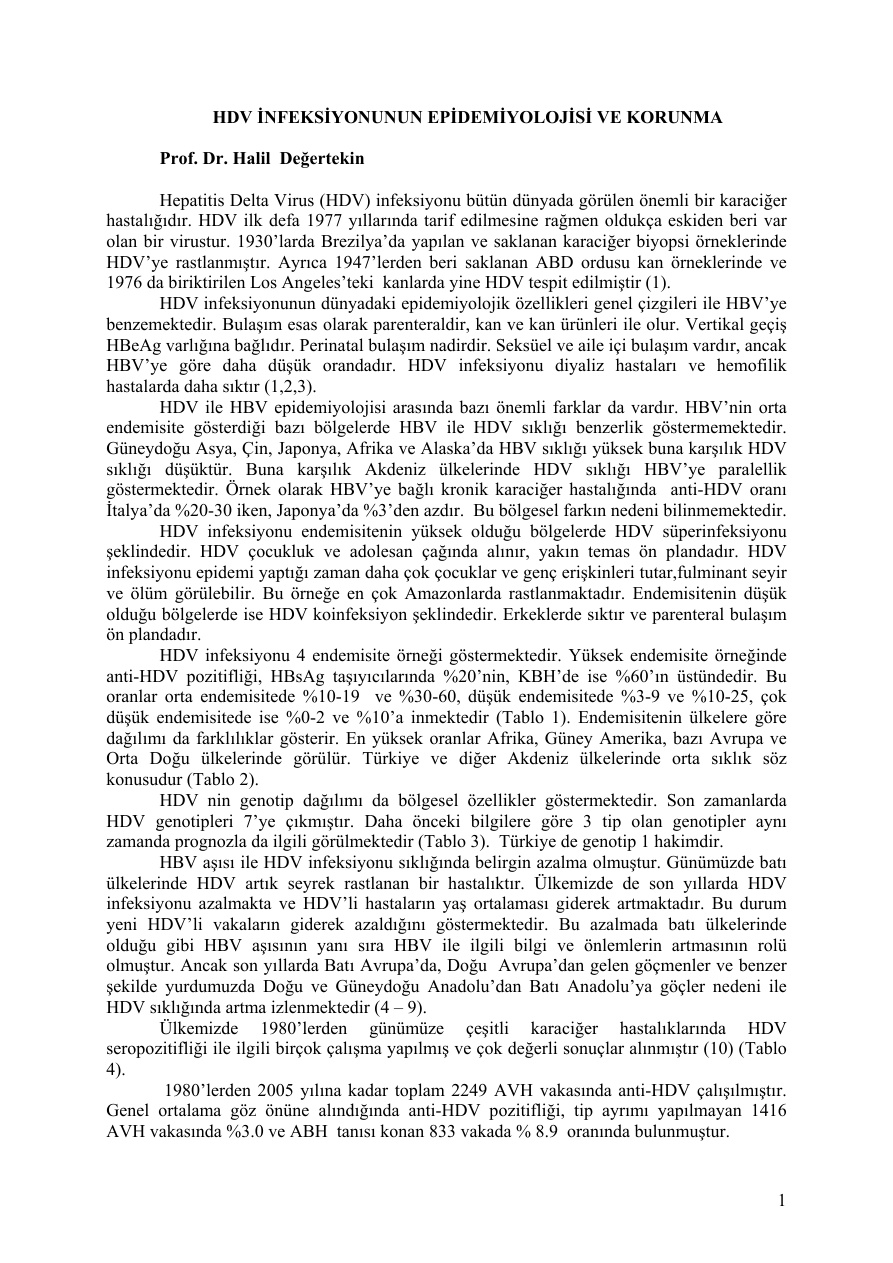 HDV İnfeksiyonunun Epidemiyolojisi ve Korunma PDF – Dr. Halil Değertekin